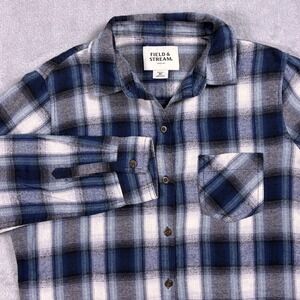 FIELD & STREAM Women's M Plaid Flannel Shirt Blue Gray Long Sleeve Button Up